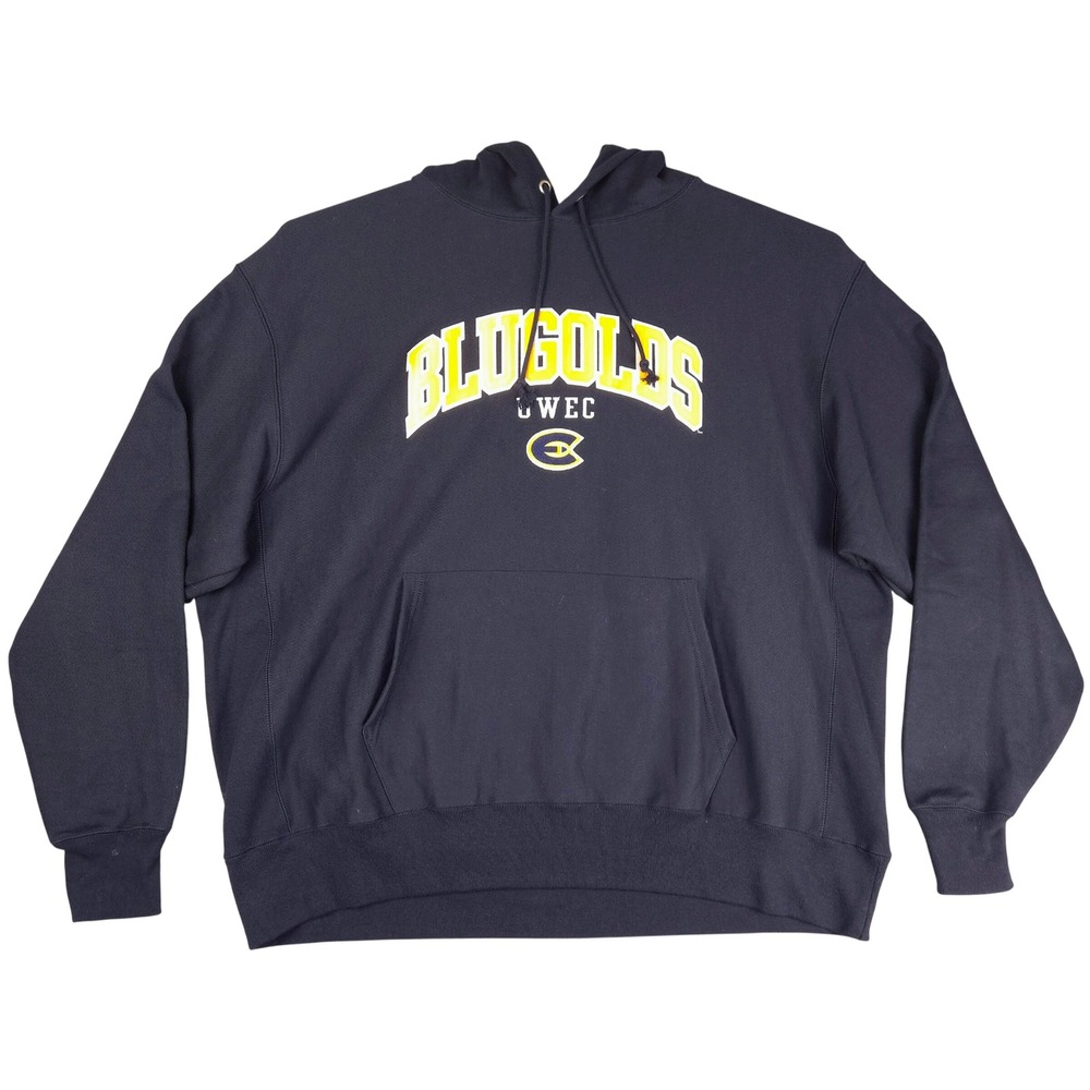 Champion Reverse Weave Hoodie Mens XXL Navy Blue UWEC Blugolds Sweatshirt